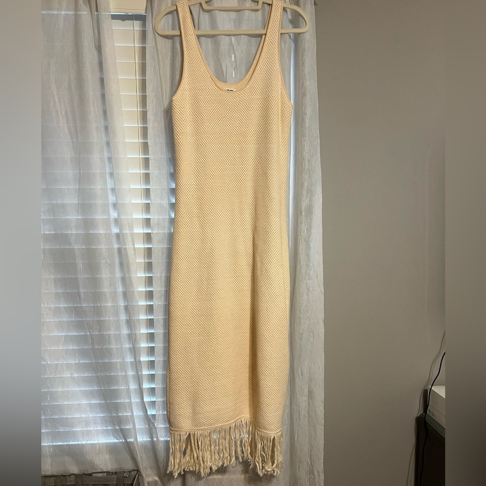 Cream Maxi Dress with Fringe